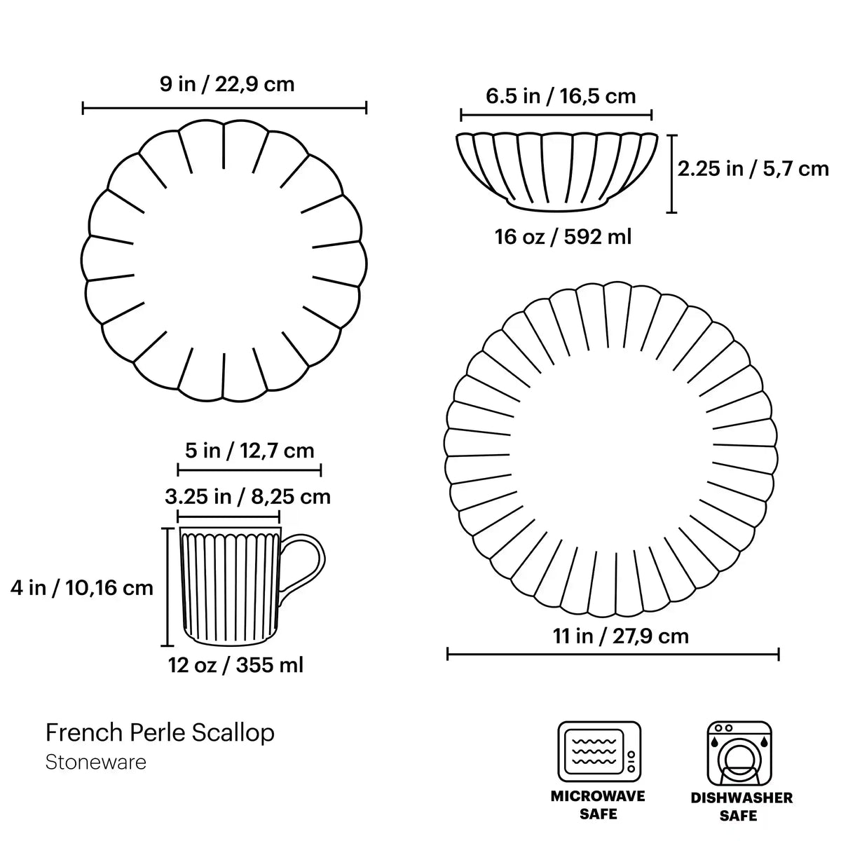 French Perle Scallop White 4-Piece Place Setting