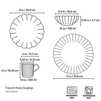 French Perle Scallop White 4-Piece Place Setting