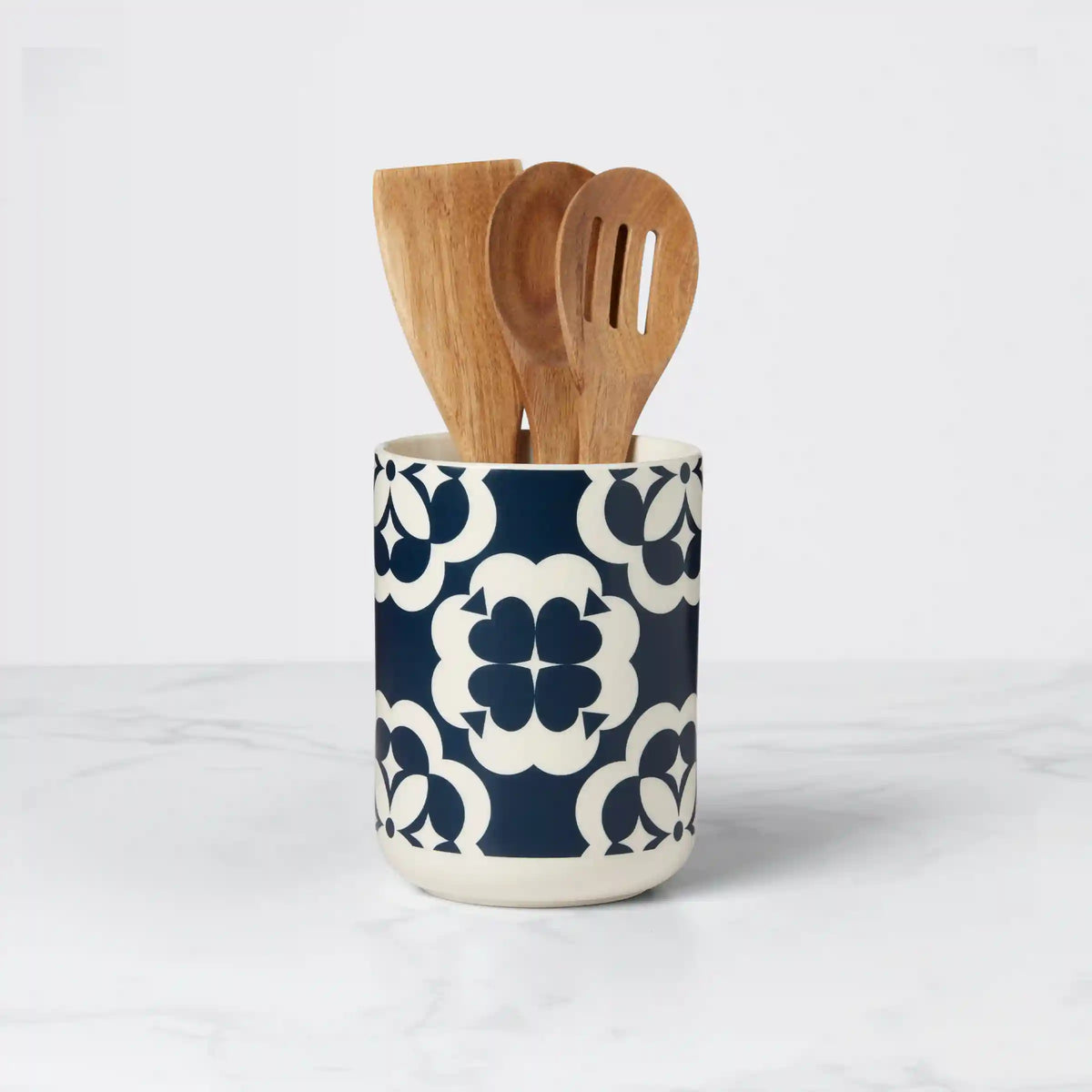Elegant Geo Utensil Crock with Wood Utensils