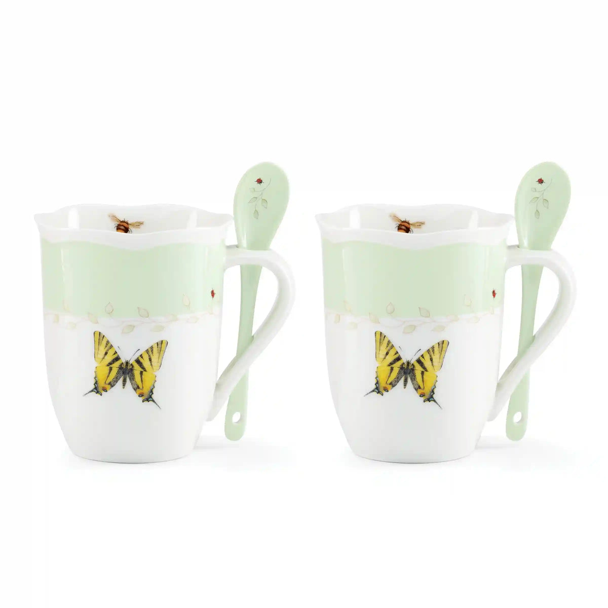 Butterfly Meadow Color Mugs with Spoons, Set of 8
