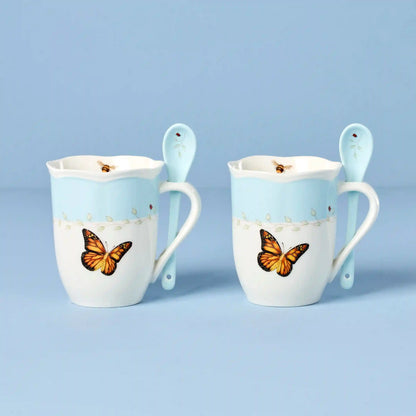 Butterfly Meadow Blue Mugs with Spoons, Set of 2