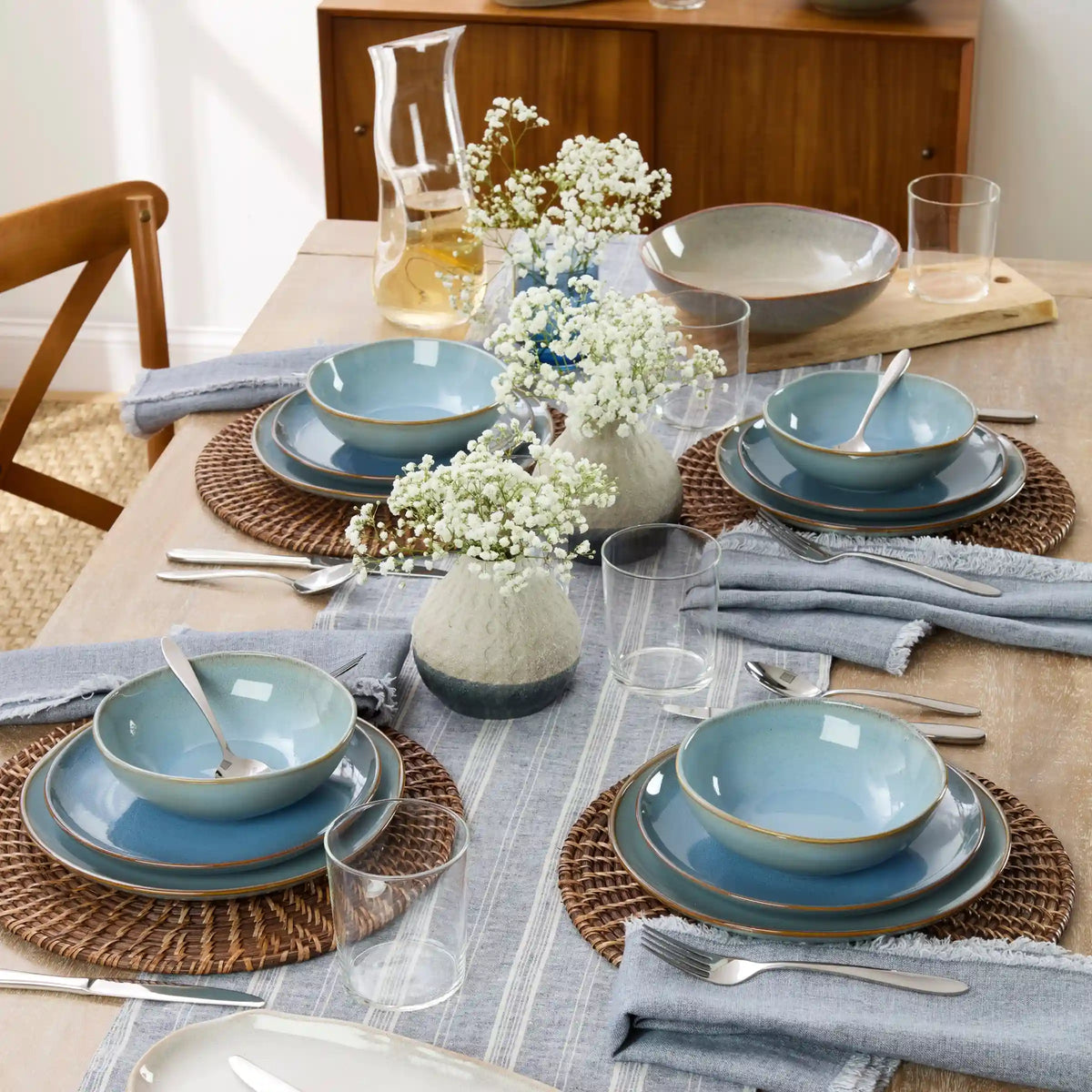 Organic Shades Blue 12-Piece Dinnerware Set