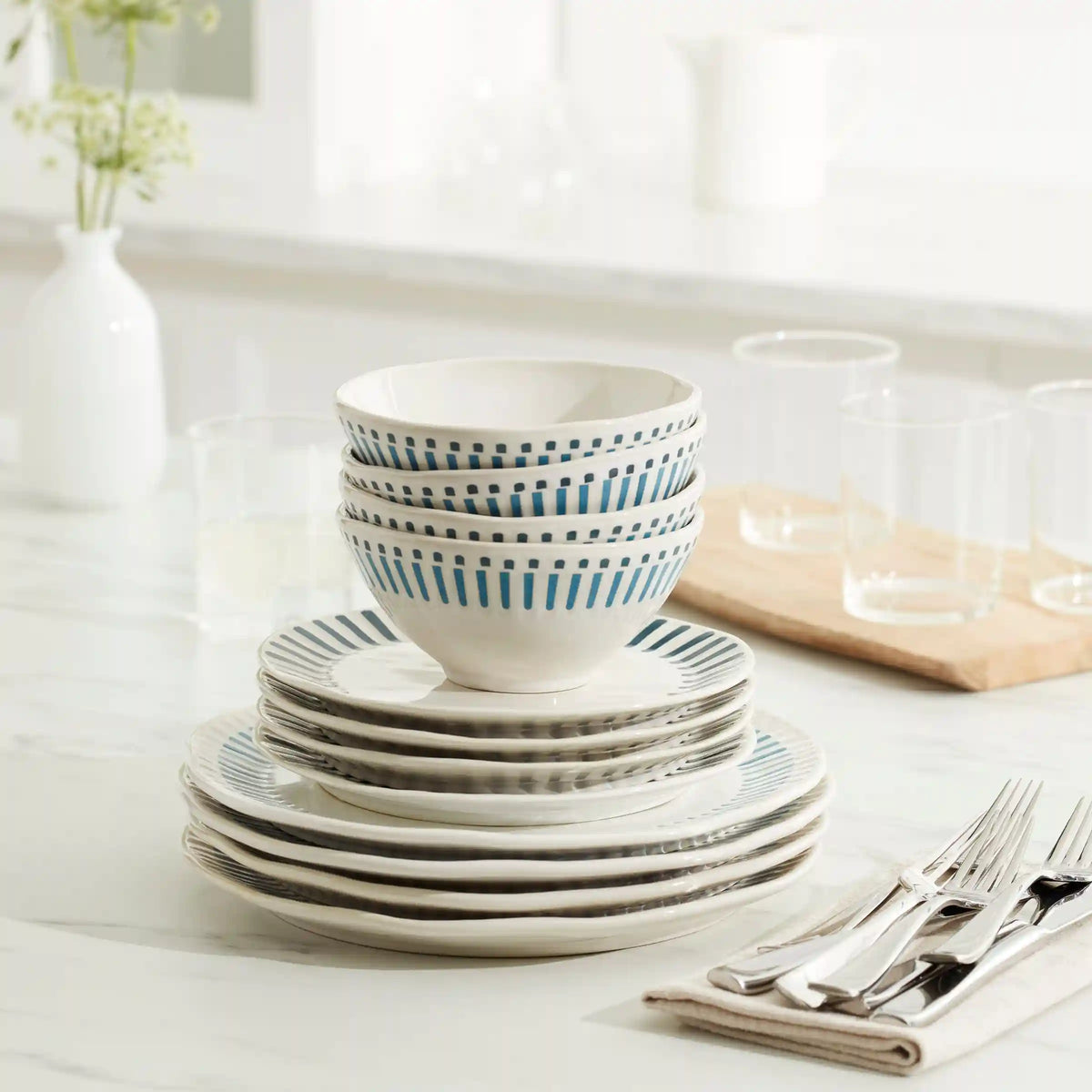 Artisanal Stripe 12-Piece Dinnerware Set