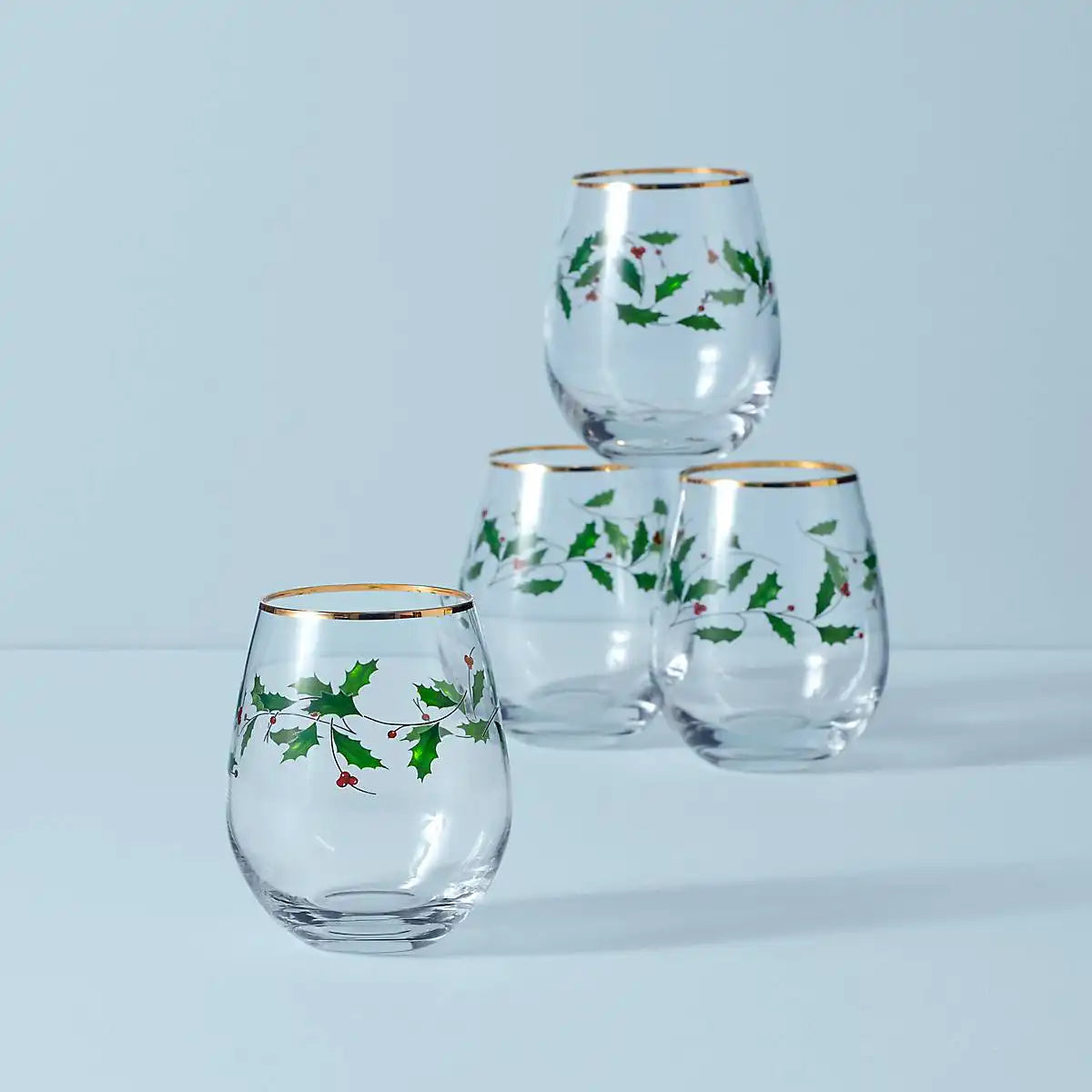 Holiday Stemless Wine Glasses, Set of 4