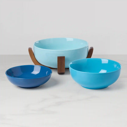 24 Seven Turquoise 3-Piece Nesting Bowl Set with Wood Stand