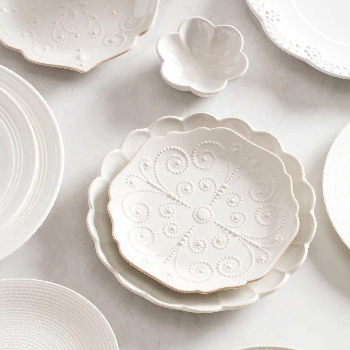 French Perle White 4-Piece Dessert Set