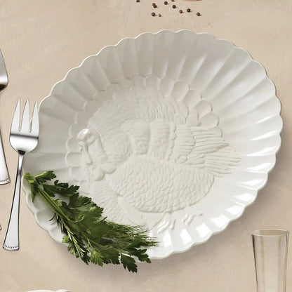 French Perle White Carved Turkey Platter