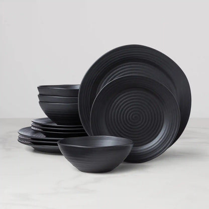 Ridge Black 12-Piece Dinnerware Set