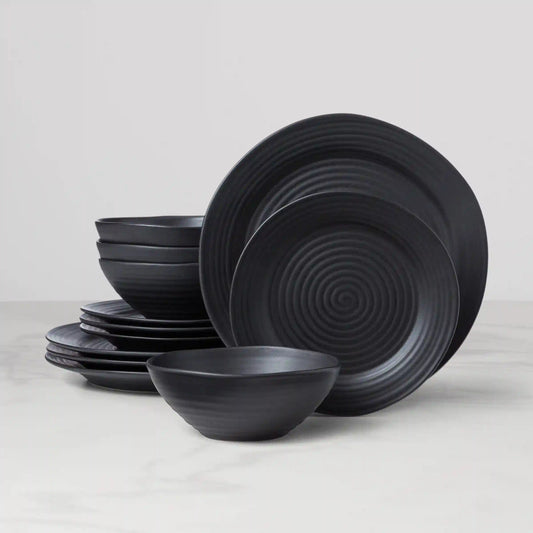 Ridge Black 12-Piece Dinnerware Set