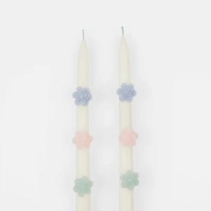 Pastel Flowers Taper Candles, Set of 2