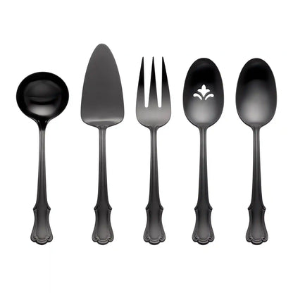 James Street Black Satin 5-Piece Hostess Set