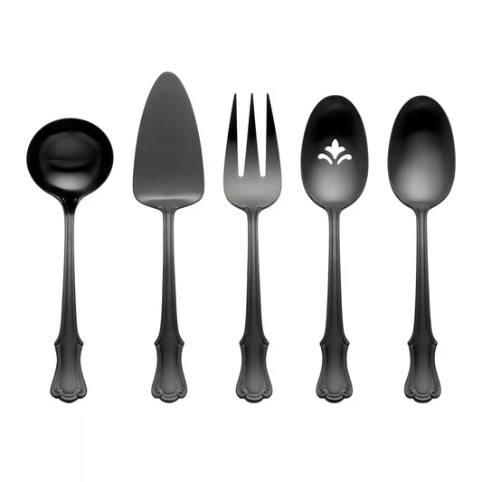 James Street Black Satin 5-Piece Hostess Set