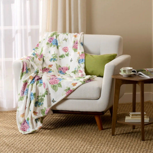 Butterfly Meadow Hydrangea Throw Blanket