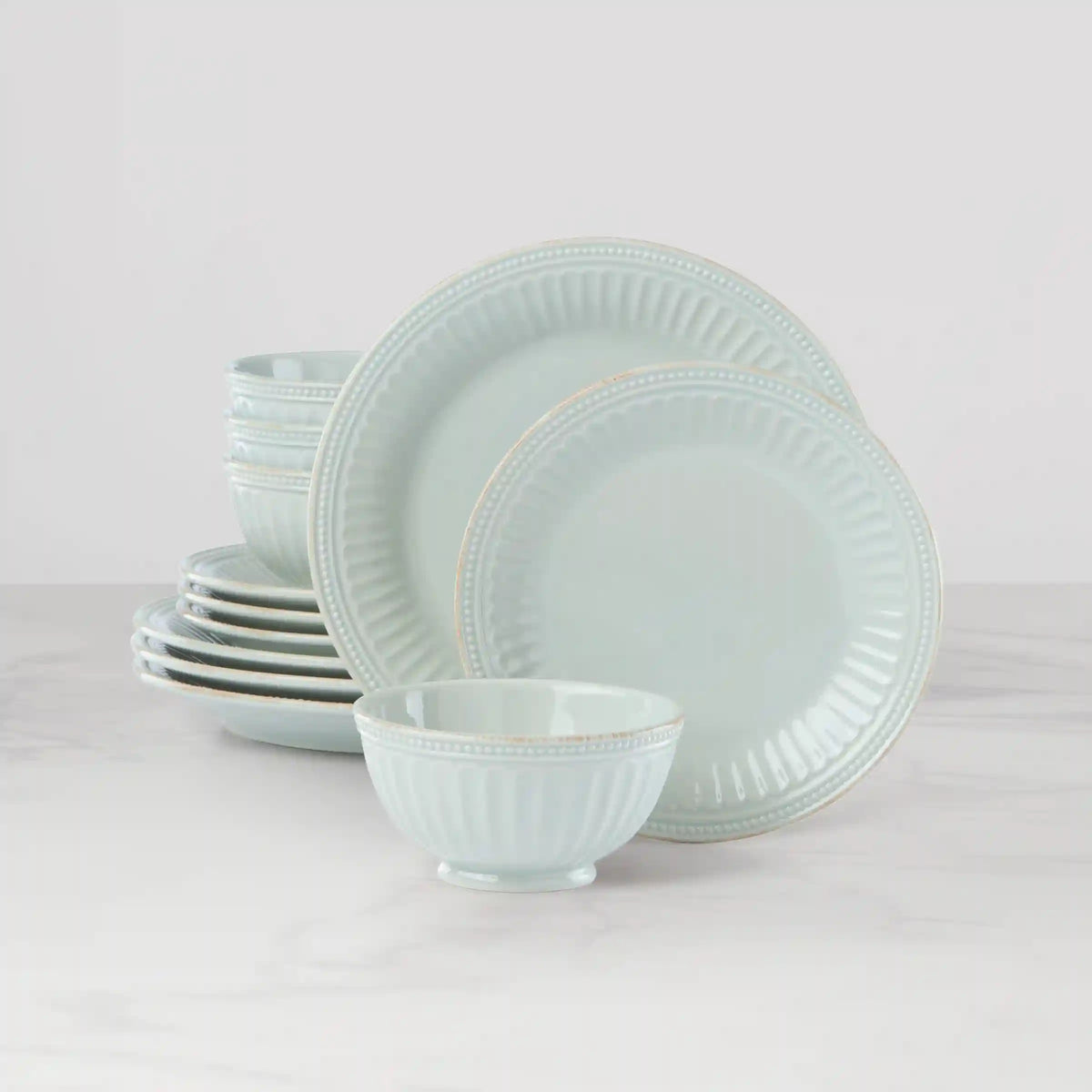 French Perle Groove Ice Blue 12-Piece Place Setting