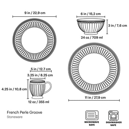 French Perle Groove White 4-Piece Place Setting